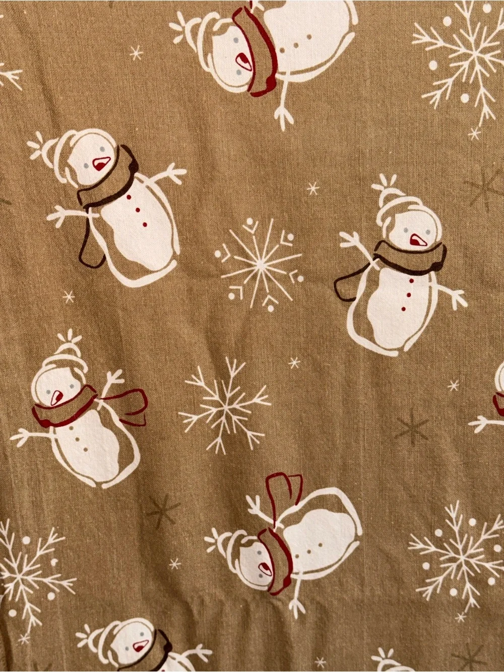 EUC snowmen winter themed cotton shower curtain standard size brown white red